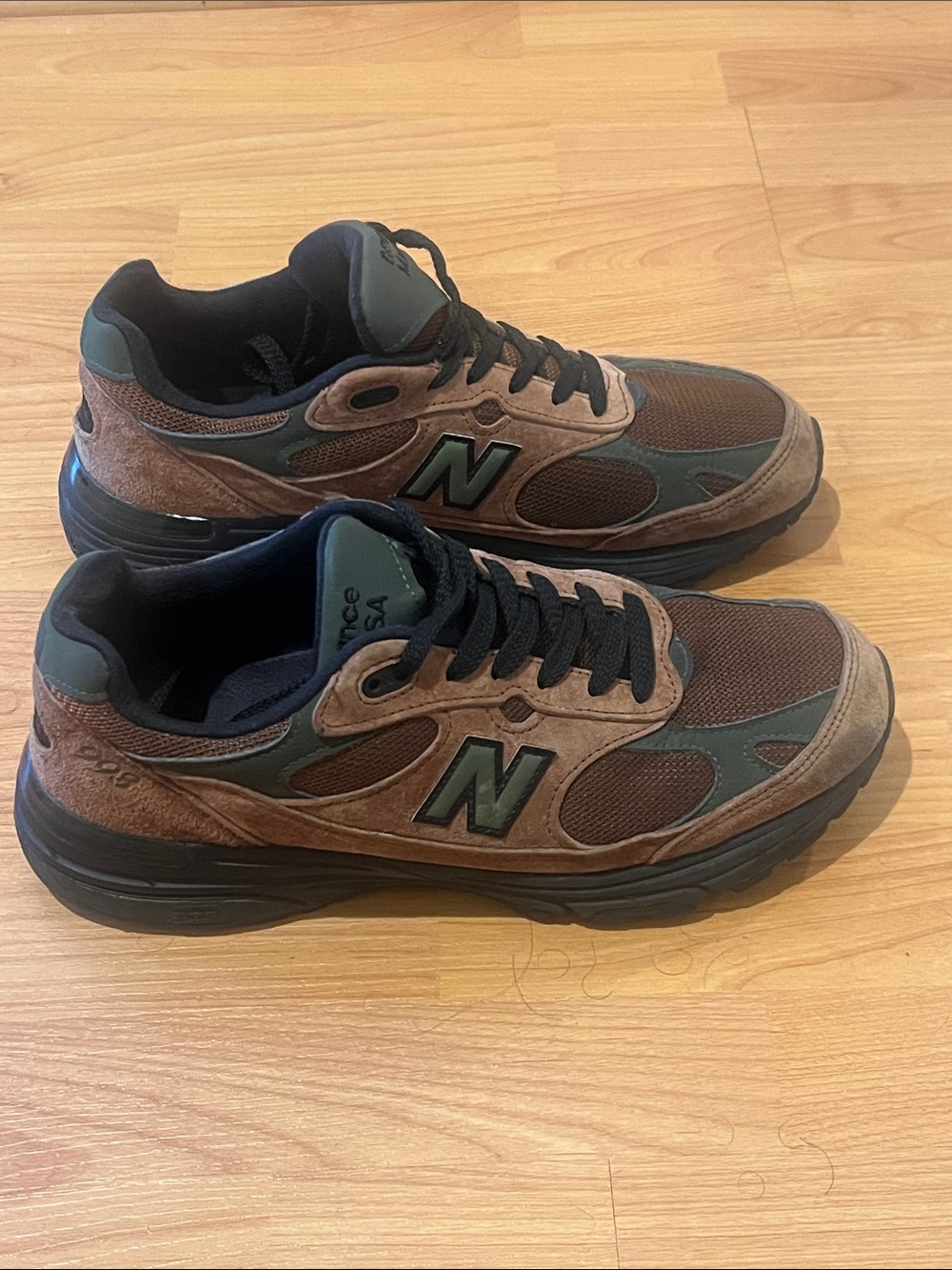 New Balance x Aime Leon Dore Men's Brown & Green Leather Mesh Athletic Sneakers